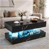 BRILVERDE Tavolino da salotto lucido, 100 cm, con LED a 16 colori e 2 cassetti, moderno tavolino da salotto con spazio portaoggetti, tavolino con 5 ripiani (nero, 100 x 50 x 45 cm)