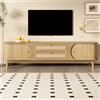 KecDuey Mobile TV in legno naturale Blend TV lowboard con ante e cassetti, supporto per TV con lati in rattan, stile rustico naturale (WF30405962OAA, 170 x 39,5 x 46 cm)