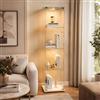 BRILVERDE Vetrina in Vetro LED, Mobile Espositore con 4 Ripiani e Porta con Serratura, Vetrinetta per Collezioni, Libri, Modellini, Bottiglie, Soggiorno e Ufficio (Bianco, 163 x 40 x 35 cm)