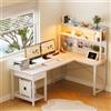 YOUDENOVA Scrivania Gaming con Pannello Forato e Libreria Tavolo Salvaspazio con Cassetti Scrivania Angolare Reversibile con LED e Prese 135x90x152cm Bianco