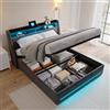 MINGZHE Letto imbottito 140 x 200 cm, con vano portaoggetti, letto idraulico con testiera aperta, letto matrimoniale con cassetta, struttura del letto con rete a doghe, colore: grigio