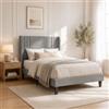 MIOOSUT Letto singolo imbottito 90 x 200, Letto imbottito con Testata Confortevole, Antirumore, giroletto singolo, Design Moderno e Minimalista, tessuto di lino, senza materasso, grigio