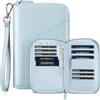 VULKIT Porta passaporto in pelle per famiglia, organizer per documenti da viaggio, con blocco RFID, sottile, doppio slot per schede SIM e porta carte, Azzurro chiaro, Standard Wallet Size, Casual