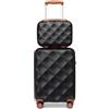 British Traveller Set di 2 Valige 31/54CM Valigia Bagaglio a Mano Trolley Rigida,Nero/Marrone