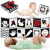 BBWOO Libro a contrasto per bambini, libro in tessuto per bambini, giocattolo a contrasto, giocattolo per bambini, 0 6 mesi, con massaggiagengive