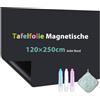 Warasee Pellicola Lavagna Nera Magnetica, 250x120cm Carta Lavagna Cancellabile, Lavagna Adesiva per Muro, Per Cucina, Ufficio, Casa, Ristorante, Viene Fornito, Con 3 Gessetto, 4 Magneti, 1 Panni