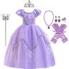 MYRISAM Costume da Principessa Sofia per Ragazza Carnevale Costumi Rapunzel Halloween Cosplay Natale Festa Cerimonia Compleanno Partito Nozze Battesimo Abiti con Accessori 3-4 anni