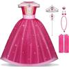 BSBUY Costumi Principessa, 6 PCS Vestito Bambina Bella Addormentata Costume con Accessori, Ragazza Abiti Principessa Abito Principessa Rosa da Carnevale Halloween