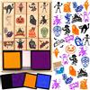 HOWAF 16pcs Halloween Timbri per Bambini Pittura con Tampone di Inchiostro 4pcs, Zucca Fantasma Teschio Pipistrello Ragno Timbri in Legno per Bambini Halloween Mestieri Fai-da-Te Scrapbooking