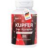 NutriFair, Complesso di rame a 3 componenti, 365 compresse da 2mg di rame ciascuna, ad alto dosaggio, facili da deglutire, 100% vegane, produzione tedesca e test di laboratorio