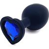 BONDAGERIE® Plug anale in silicone medico nero a cuore con gioiello blu, sexitoys per gioco di coppia, sacchetto incluso, Taglia Taglia: M
