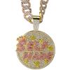 HALUKAKAH Collana SELF MADE di Diamanti Rosa da Uomo,Placcato in Oro 18K,Pendente con Diamanti di Laboratorio Incastonati e 15mm Catena Cubana 50cm,Regalo Hip-hop per Marito,Figlio,Fidanzato
