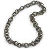 Avalaya Collana lunga con maglie ovali in vetro grigio metallizzato, lunghezza 100 cm