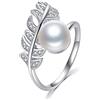 H'Helen Anello aperto in argento sterling 925 e perla coltivata di acqua dolce piuma di zirconi scintillanti per donna ragazza