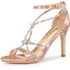 Allegra K Sandali da donna con tacco a spillo con cinturino a nodo con strass, Oro rosa, 38.5 EU