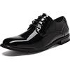 Bruno Marc Scarpe Eleganti Uomo in Pelle Stringate Derby Basse Vintage Elegante Classiche Oxford,Size 47,Nero/Pat,PRINCE-16
