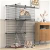ybaymy Gabbia per gatti a 3 ripiani, grande recinzione per gatti fai da te con 3 porte, 2 scale per animali di piccola taglia 109x75x39 cm, cincilla, nero