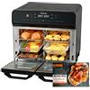 HYSapientia 22 Litri Forno Friggitrice Ad Aria doppio cestello Calda，2400W friggitrice aria 2 cestelliin in acciaio inossidabile,10 Funzioni,Doppia Temperatura,Suddividere in due campate，Girarrosto