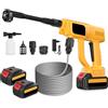 Teodute 21V Idropulitrice a Batteria, 120Bar/1700PSI, 6L/min, 6 in 1 Ugello con 5M Tubo, 2×3.0Ah Batterie, Gittata 12m per Auto Patio Giardino Pulizia Pavimenti (Con Cassetta Attrezzi)
