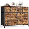 SONGMICS Cassettiera con 8 Cassetti, Mobiletto Portaoggetti in Tessuto e Acciaio, Organizer per Camera da Letto e Soggiorno, 98,7 x 30 x 74,7 cm, Marrone Vintage, Collezione BELLAH LGS234K101