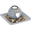 Relaxdays Portacandele Decorativo con Vassoio e Pietre, 15,5 x 15,5 cm, Decorazione per Tavolino e Soggiorno, Grigio