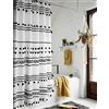 Uphome Tenda da doccia in stile bohémien, 182 x 183 cm, in tessuto bianco e nero, con ganci, triangolo chic e nappa geometrica, resistente e impermeabile, per arredamento moderno per hotel