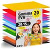 OFITURIA Set 20 Fogli Gomma Eva, Colori Assortiti, Formato 20x15 cm, 15 Colori Diversi, Ideale per Fai da Te, Scuola, Lavoretti Creativi, Hobby e Uso Artistico (Glitter)