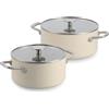 KitchenAid Advanced Forged Aluminium Set di 2 Casseruole con Coperchi, 20 cm/3,11 L e 24 cm/4,91 L, Batteria da Cucina 4 Pezzi, Antiaderente Ceramico Senza PFAS, Induzione, Crema