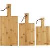 Progress BW05082-Set di 3 tavole da taglio di bambù, tavole da formaggio, legno, 30, 35 e 45 cm, per cuochi, cucina, tritare carni e verdure, piatti, con ganci in cuoio per conservarli facilmente