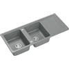 myQ BERLIN 121 Lavello da cucina in granito, dimensioni: 116 x 50 x 20,5 cm, colore: grigio, lavello da cucina a vasca singola, lavello da cucina a 2 vasche, lavello a 2 vasche con sifone manuale
