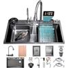 Koogimddr Lavello da cucina per postazione di lavoro, in acciaio inox, con rubinetto a cascata e getto ad alta pressione, semplice e per uso domestico, 90 x 50 cm, nero/grigio