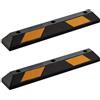 Wiltec Delimitatore di parcheggio, 2 battiruota in gomma 900x150x100mm con fasce rifrangenti, Fermaruota