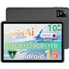 Raemond Tablet 10 pollici Android 15 Tablet PC con RAM 18GB + ROM 128G (1TB TF), IPS 1280 × 800,Widevine L1 Octa-Core Tablet con WiFi 5G, CPU T30, 5MP + 8MP, 6000 mAh, Face ID, certificato da Google