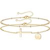 TINGN Bracciale da donna in oro con croce - placcato oro 14 carati a strati personalizzati con lettere monogramma fette bracciale da donna in oro oro placcato battesimo regalo per donne adolescenti