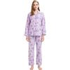 GLOBAL Pigiama Donna Flanella Donna Pigiami Cotone Maniche Lunghe Pigiami Due Pezzi da Donna Camicie da Notte da Donna Pjs Confortevole Sleepwear Caldo Morbido Fiori Viola XXL