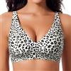 Ganado Reggiseno da donna con profondo scollo a V, senza cuciture, senza ferretto, push up, morbido e confortevole, senza ferretto, Bianco leopardato, S