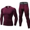 BEGIANT Set di biancheria intima termica da uomo a maniche lunghe, con maglia a compressione e pantaloni invernali, caldo, per allenamento, sci, corsa, Rosso vinaccia, XL