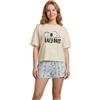 Peanuts Set Pigiama da Donna Snoopy Color Crema a Maniche Corte | Pantaloncini Blu Lazy Days con Stampa di Snoopy e Woodstock | Pigiama Girocollo in Cotone | Idea Regalo per Il Relax