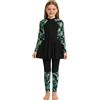 Generico Musulmano Ragazze Costume da Bagno Manica Lunga Copertura Completa Musulmana Due Pezzi Girocollo Stampato Swimsuit Costume da Bagno Abbigliamento da Spiaggia Elegante Regali per Bambini Versatile
