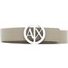 Armani Exchange Cintura in pelle con fibbia AX circolare, colore grigio, design elegante, beige, 75