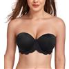 Lemorosy Reggiseno Senza Spalline da Donna Push Up con Ferretto con Coppe Sagomate con Pizzo（Nero，5E）