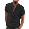 DUOLUVA Camicia Lino Uomo Manica Corta Collo Mao Camicia Estate Uomo Leggero in Cotone Lino Camicia Da Spiaggia Classica Casual Shirt, Nero , L