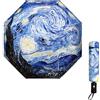 Berkin Arts Ombrello compatto per protezione da pioggia e sole, ombrello da viaggio antivento con apertura e chiusura automatica, ombrello pieghevole portatile leggero per uomo e donna (Starry Night)