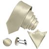 GASSANI Set Cravatta Uomo 3 Pezzi Panna, Cravatta Lucida Matrimonio, Larghezza 6 cm, Gemelli, Pochette Taschino