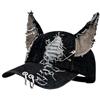 Cynefoa Y2k Cappello Grunge Denim Bunny Ear Cap Distressed Baseball Cap Anello di Ferro Punk Kpop Abiti per le Donne Accessori Unisex, Orecchie corte nere, Taglia unica