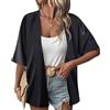 Risipu Kimono da donna ampio con stampa in chiffon trasparente per spiaggia, copricostume da bagno, cardigan, mantelle, camicetta, top, Nero , XL