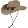 JIAHG Cappello da cowboy unisex, cappello western estivo per spiaggia, festa, festival, cappello arioso con protezione solare per donne e uomini, 56/58 IT