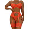Aranmei Lingerie Sexy da Donna 4 Pezzi Set Esotico Strappy Lingerie con Reggicalze in Pizzo con Ferretto Reggiseno e Slip Set