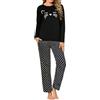 Uniexcosm Pigiama per Donna Pigiama Donna Cotone Lungo Leggero Gatto Girocollo Maniche Lunghe Pigiama Due Pezzi Donna a Tasche Laterali Gatto Nero XXL