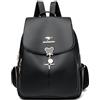 BHUJIA Soft Leather Women'S Backpack Women'S Travel Casual Middle-Aged Large Capacity Shoulder Bag, Black
